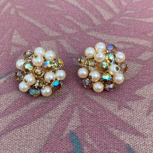 Crystal Clip On Earrings Vintage